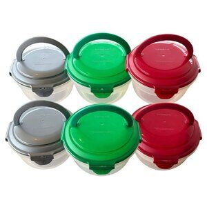 LocknLock 6pc Food Storage Set 1.2L 40oz Round BPA Free Red Green Gray